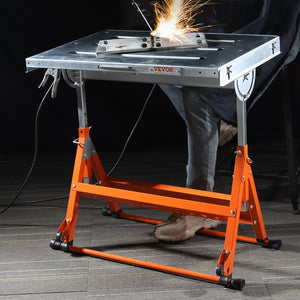 Welding Table 30"x20" | 400lbs Capacity | Adjustable Height & Tilt | Folding Steel Workbench with Guide Rails & Wheels