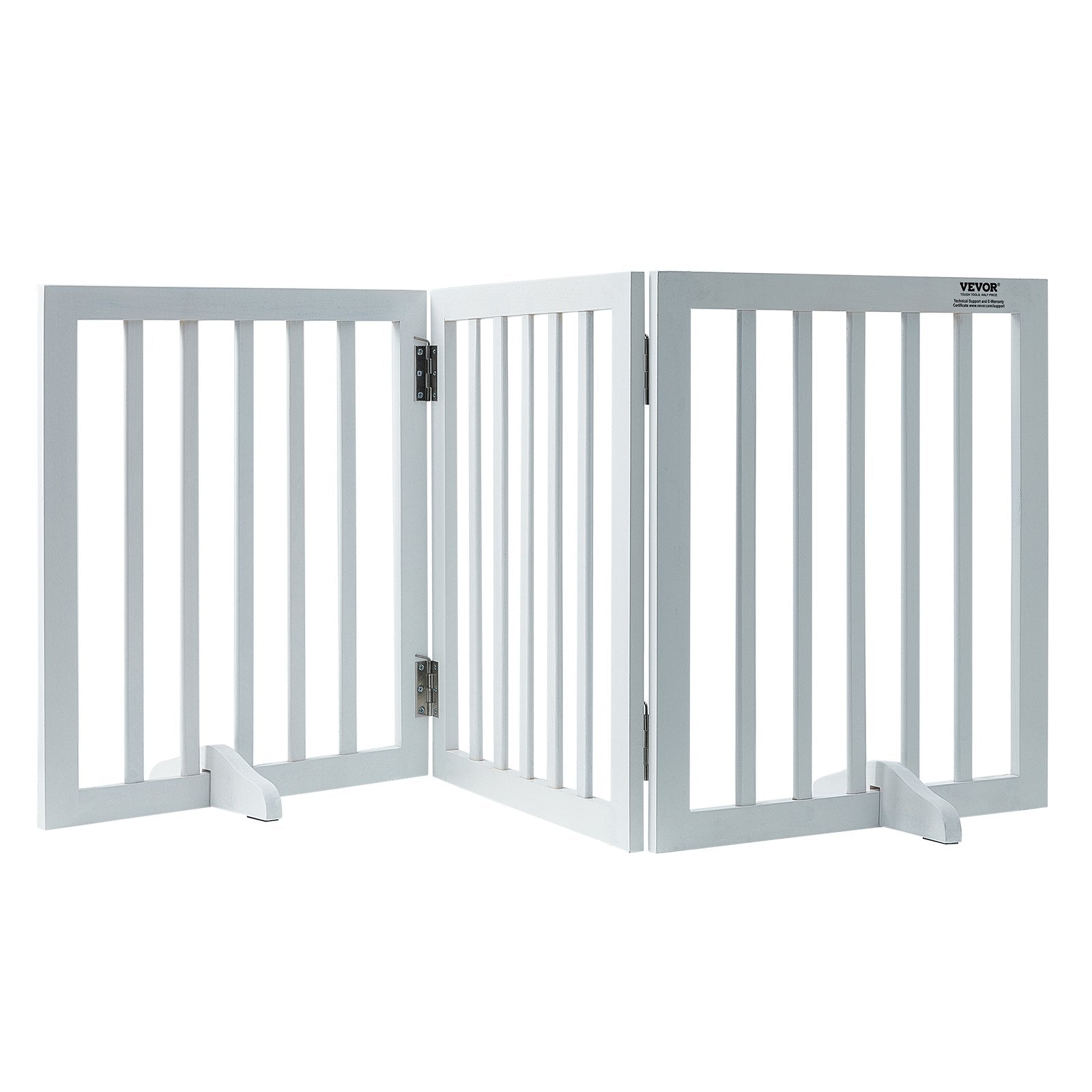 Freestanding Dog Gate 24"H x 60"W | 3-Panel Folding Pet Barrier | Expandable Indoor Dog Gate with Silent Foot Support | White