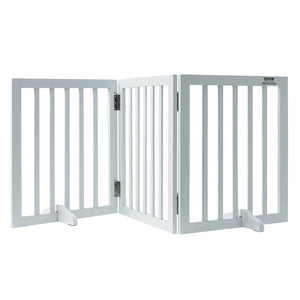 Freestanding Dog Gate 24"H x 60"W | 3-Panel Folding Pet Barrier | Expandable Indoor Dog Gate with Silent Foot Support | White