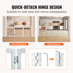 Freestanding Dog Gate 24"H x 60"W | 3-Panel Folding Pet Barrier | Expandable Indoor Dog Gate with Silent Foot Support | White