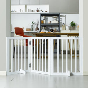 Freestanding Dog Gate 24"H x 60"W | 3-Panel Folding Pet Barrier | Expandable Indoor Dog Gate with Silent Foot Support | White