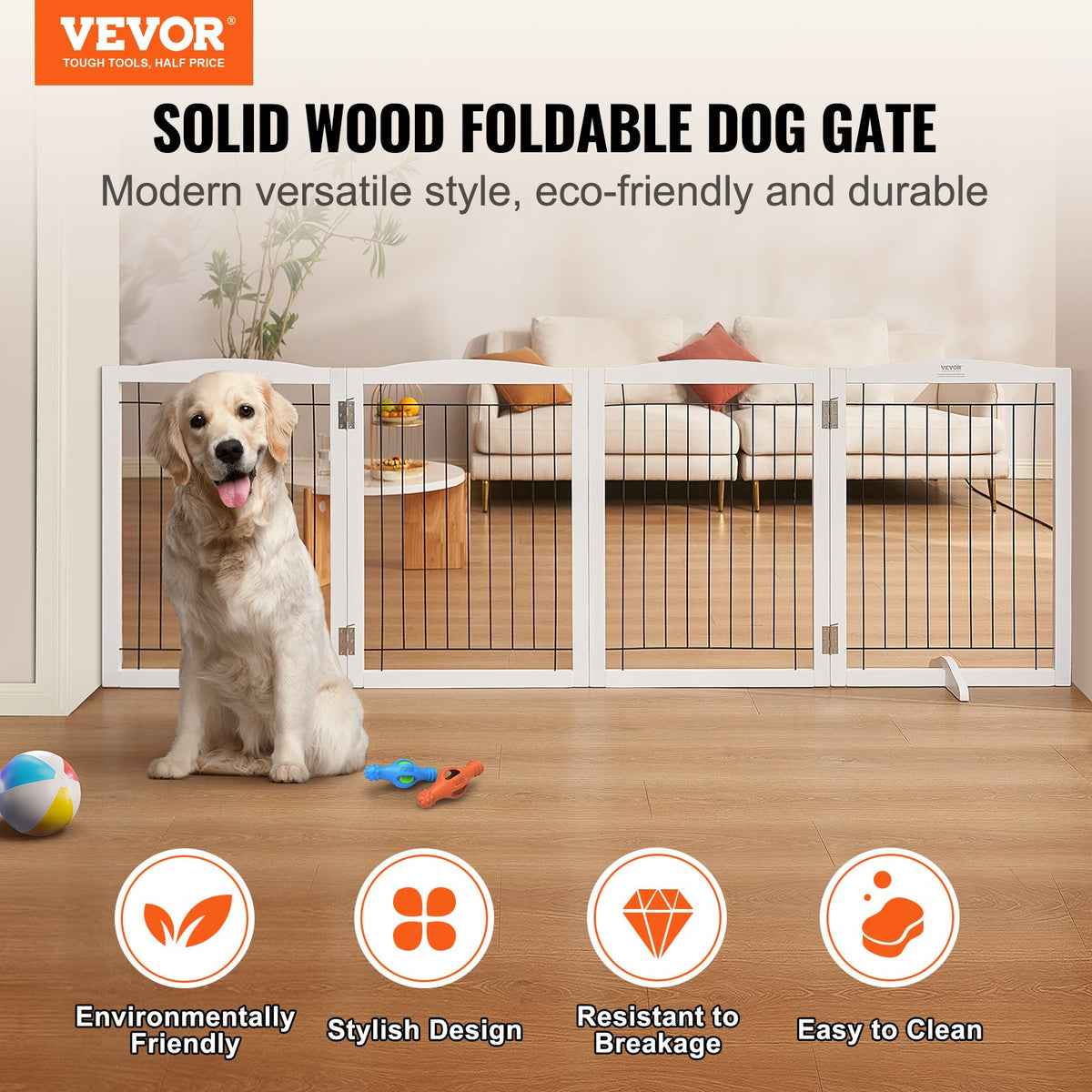 Freestanding Dog Gate 32"H x 96.5"W | 4-Panel Foldable Indoor Barrier