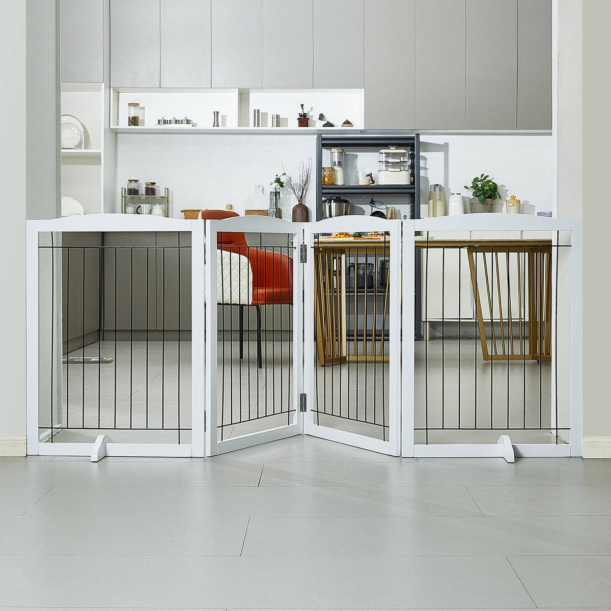 Freestanding Dog Gate 32"H x 96.5"W | 4-Panel Foldable Indoor Barrier