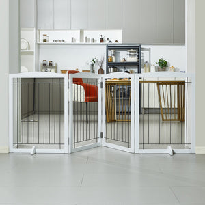 Freestanding Dog Gate 32"H x 96.5"W | 4-Panel Foldable Indoor Barrier