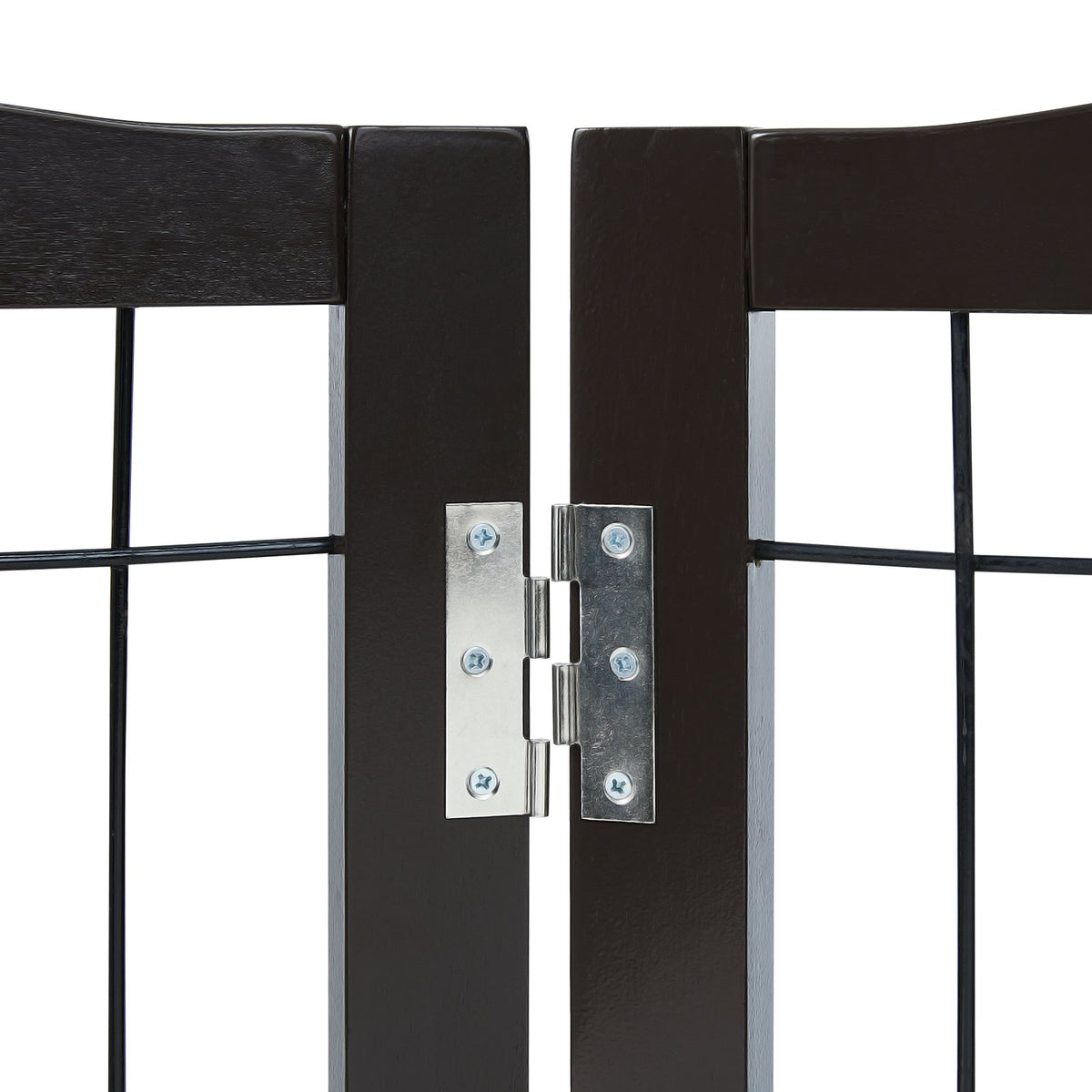 Dog Gate | 32x96.5" Freestanding Foldable Wooden Pet Gate | Brown