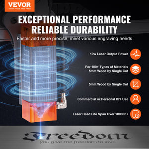 Laser Engraver 10W | 15.7"x15.7" Working Area | 10000mm/min Speed | Eye Protection | For Wood, Metal, Acrylic & More