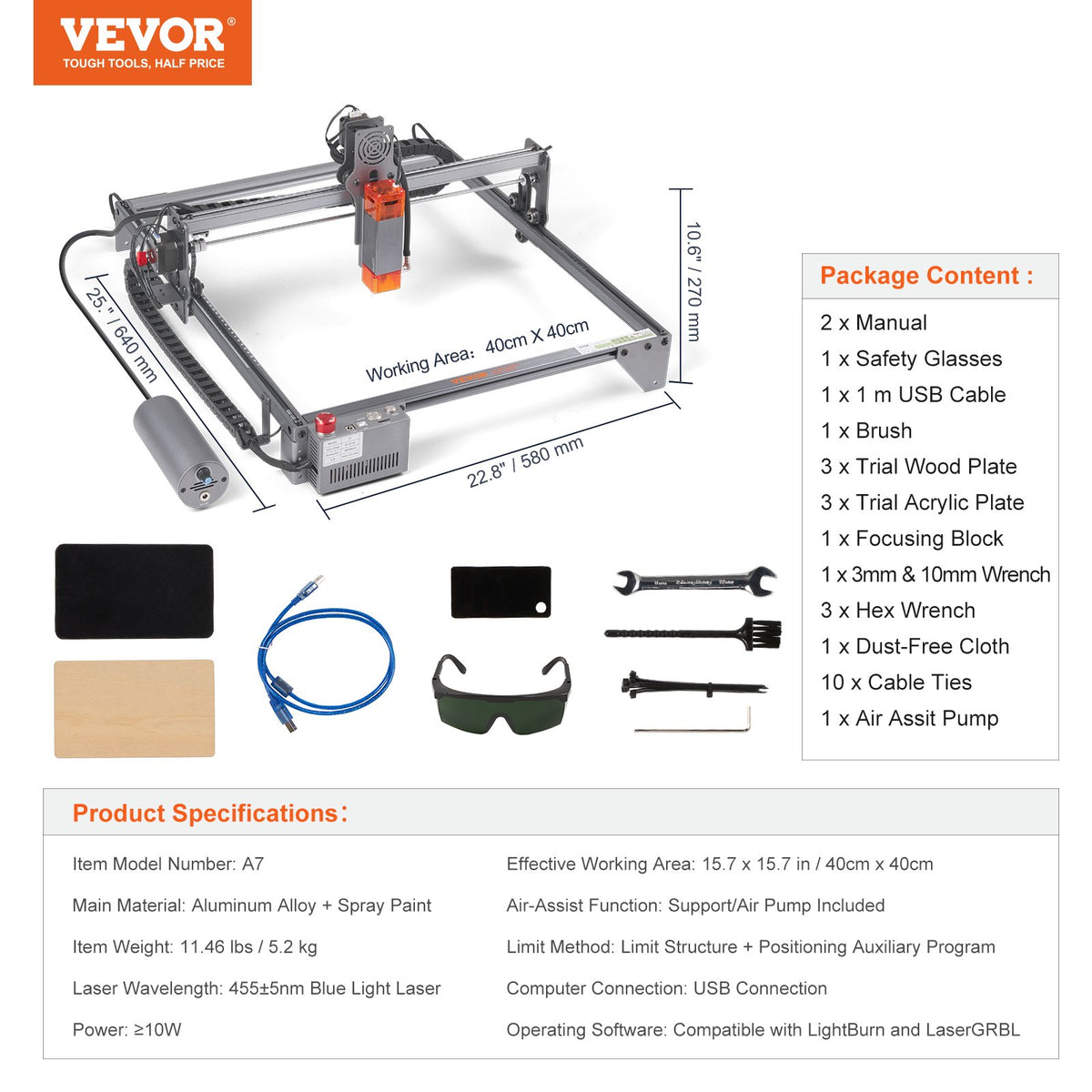 Laser Engraver 10W | 15.7"x15.7" Working Area | 10000mm/min Speed | Eye Protection | For Wood, Metal, Acrylic & More