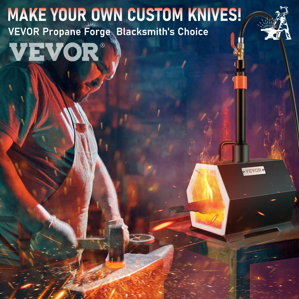 Propane Forge | Single Burner Blacksmith Farrier Furnace | Knife Making & Metal Forging Kit