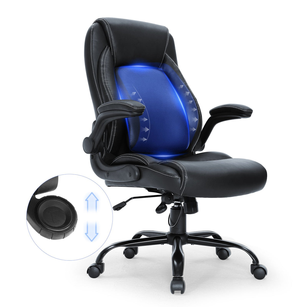 Executive Office Chair | High Back PU Leather with Adjustable Lumbar & Flip-Up Arms
