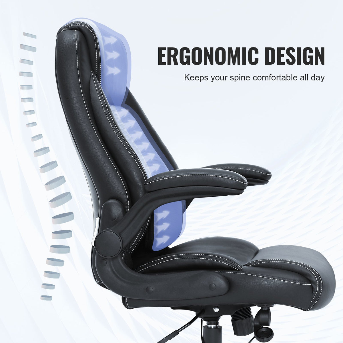 Executive Office Chair | High Back PU Leather with Adjustable Lumbar & Flip-Up Arms