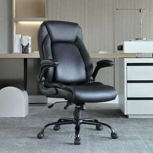 Executive Office Chair | High Back PU Leather with Adjustable Lumbar & Flip-Up Arms