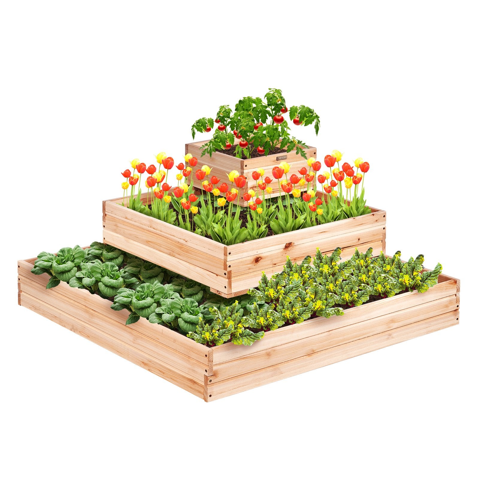 Raised Garden Bed | Wooden 113x113x51cm Planter Box for Vegetables, Herbs & Flowers