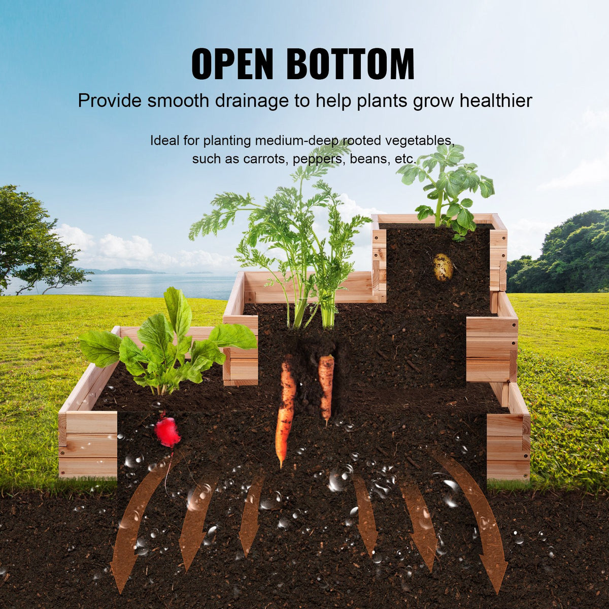 Raised Garden Bed | Wooden 113x113x51cm Planter Box for Vegetables, Herbs & Flowers