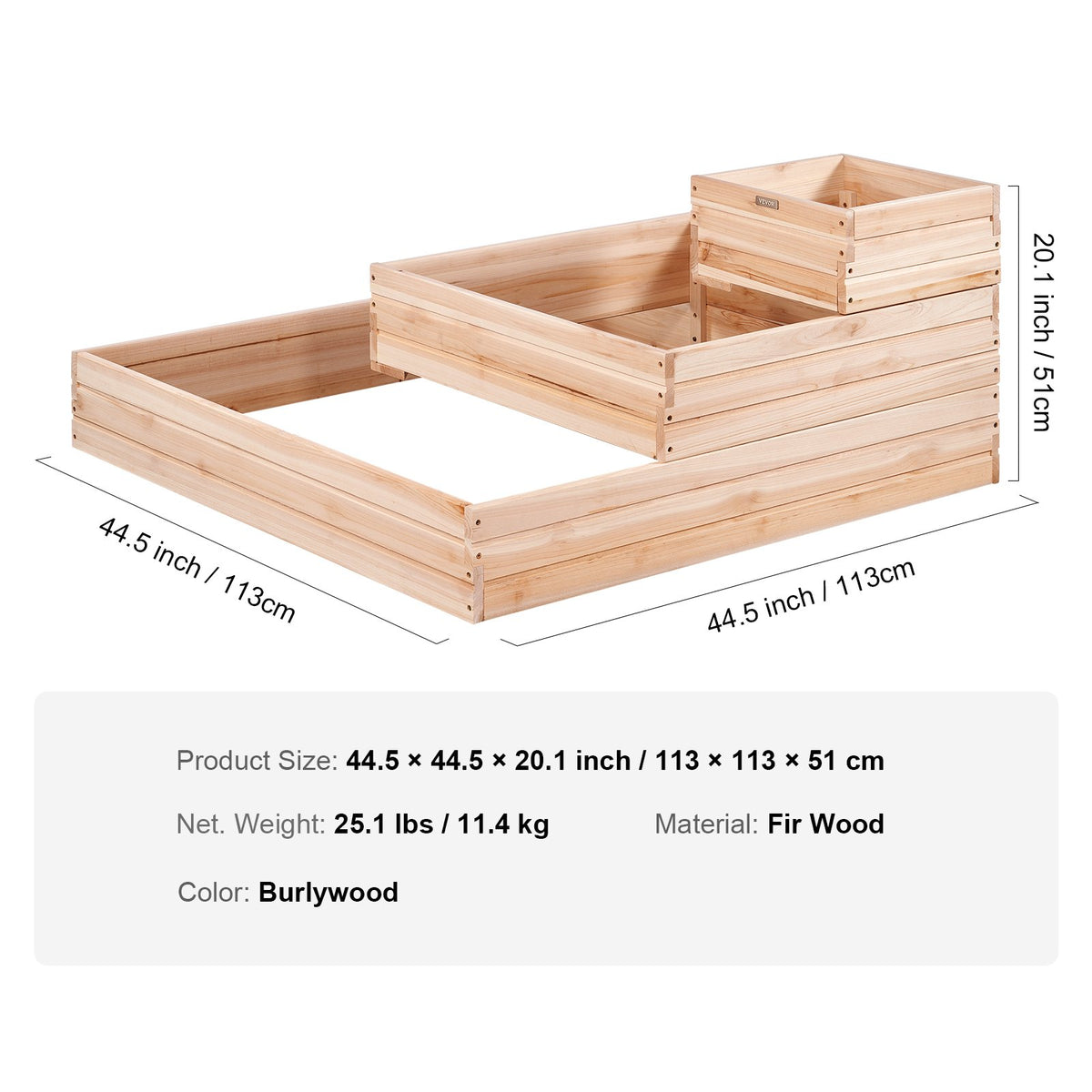 Raised Garden Bed | Wooden 113x113x51cm Planter Box for Vegetables, Herbs & Flowers