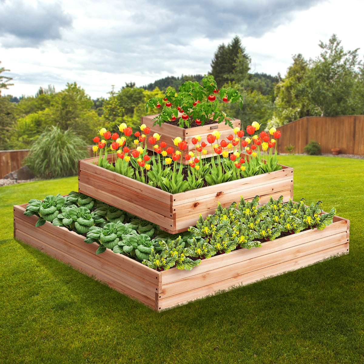 Raised Garden Bed | Wooden 113x113x51cm Planter Box for Vegetables, Herbs & Flowers