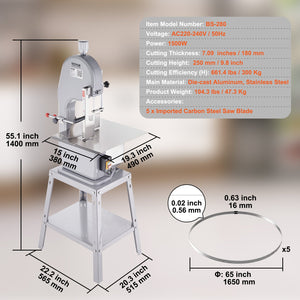 Meat Bandsaw 1500W | Commercial Stainless Steel Bone Saw Machine