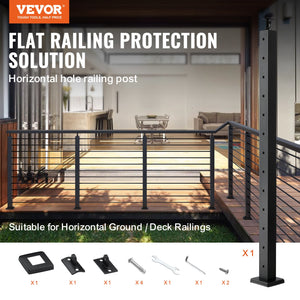 Cable Railing Post 42"x1.97"x1.97" | Stainless Steel Deck Stair Post with Bracket | Black
