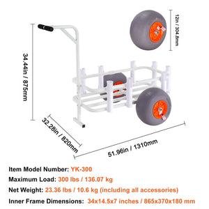 Beach Fishing Cart | 136kg Capacity | Heavy Duty Aluminium Pier Wagon with PU Balloon Wheels & 8 Rod Holders | For Sand, Fishing & Picnic
