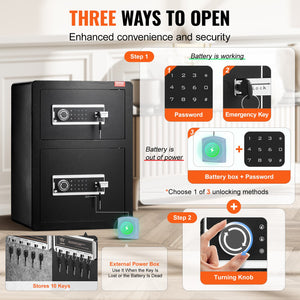 Safe Box | Double Door 3.5 cu.ft with Key & Password | Fireproof Bag | Black Security Cabinet