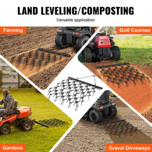 Drag Harrow 4x4FT | Heavy Duty Chain Harrow with 69 Teeth | ATV, UTV & Tractor Attachment for Lawn, Gravel & Soil Prep