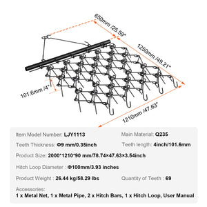 Drag Harrow 4x4FT | Heavy Duty Chain Harrow with 69 Teeth | ATV, UTV & Tractor Attachment for Lawn, Gravel & Soil Prep