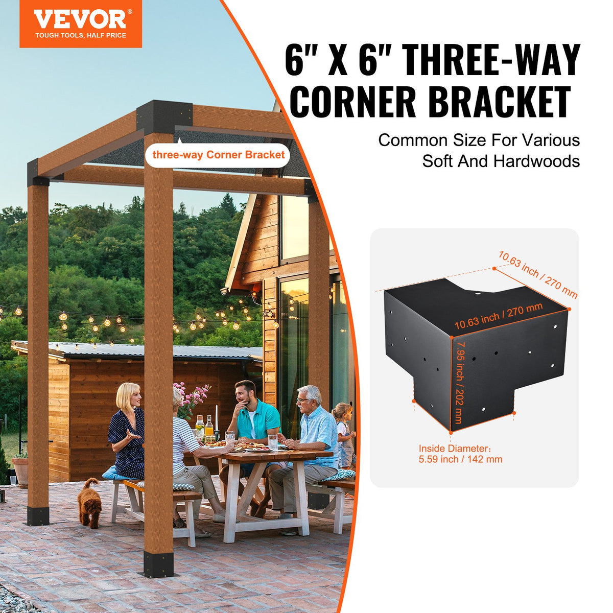 Pergola Bracket Kit 152x152mm | 4 Pack 3-Way Heavy Duty Corner Brackets | For Gazebo, Patio & Log Cabin Wood Beams