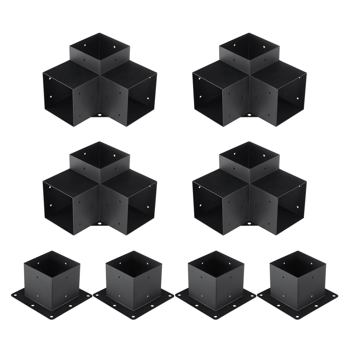 Pergola Bracket Kit 152.4x152.4mm | 8pc 3-Way Heavy Duty Steel Post Bases | Outdoor Pergola Hardware