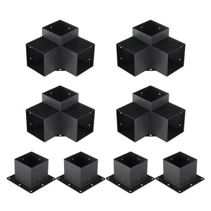 Pergola Bracket Kit 152.4x152.4mm | 8pc 3-Way Heavy Duty Steel Post Bases | Outdoor Pergola Hardware