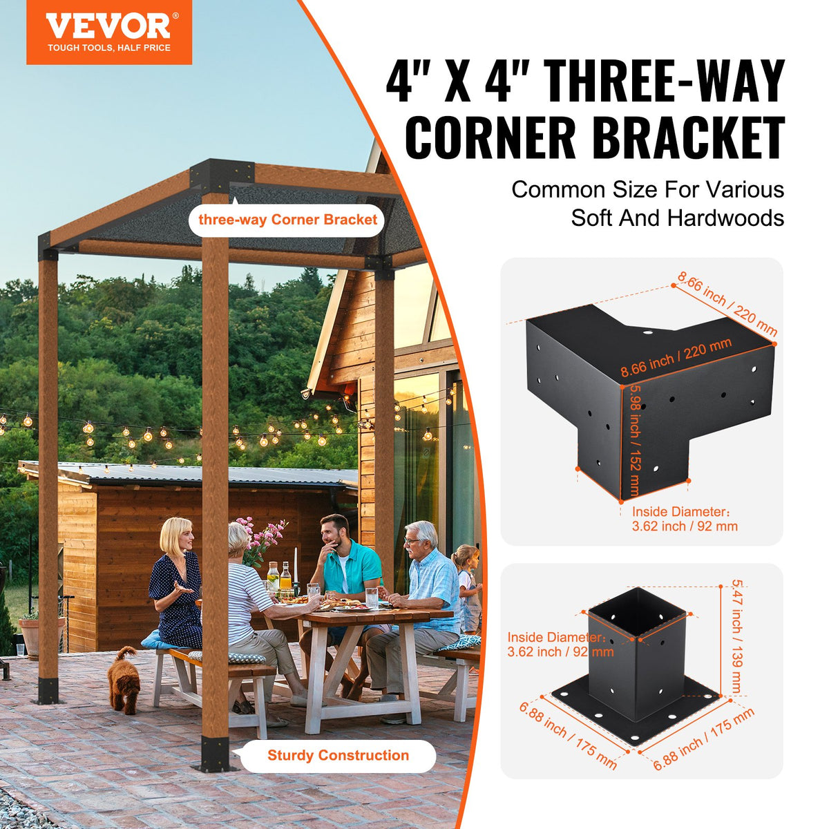 Pergola Bracket Kit 4"x4" | 8pc Heavy Duty Steel Post Base & Corner Set | Outdoor Pergola Hardware