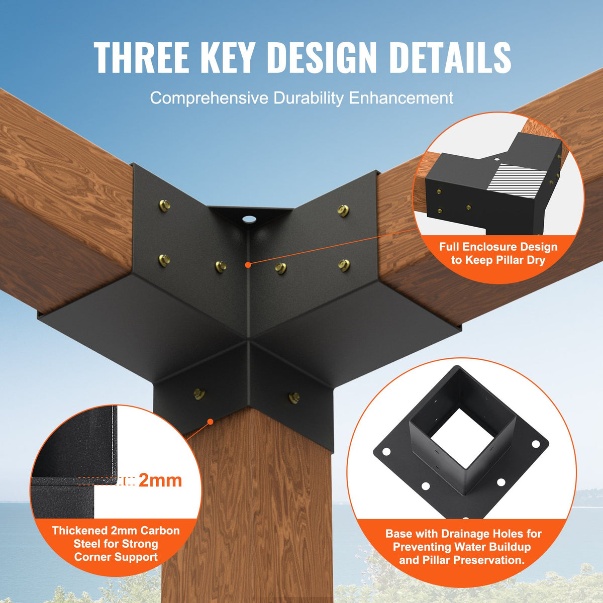 Pergola Bracket Kit 4"x4" | 8pc Heavy Duty Steel Post Base & Corner Set | Outdoor Pergola Hardware