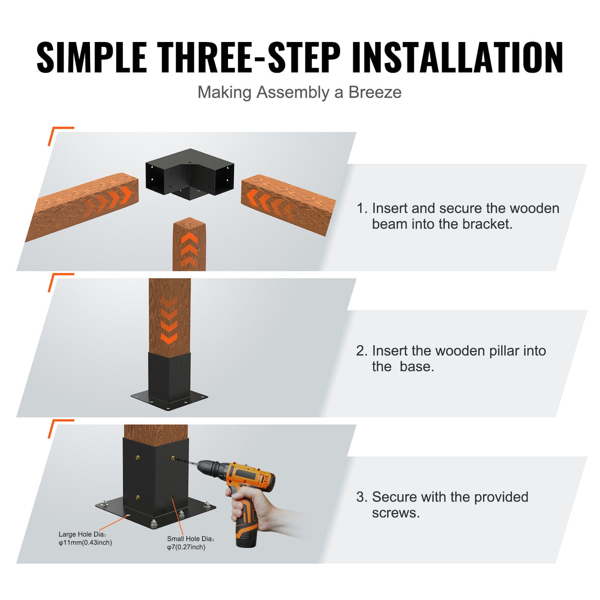Pergola Bracket Kit 4"x4" | 8pc Heavy Duty Steel Post Base & Corner Set | Outdoor Pergola Hardware