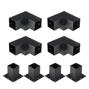 Pergola Bracket Kit 4"x4" | 8pc Heavy Duty Steel Post Base & Corner Set | Outdoor Pergola Hardware
