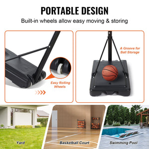 Basketball Hoop Set | 4–10ft Adjustable 44" Backboard Portable Goal with Wheels | Indoor/Outdoor Kids & Adults Use