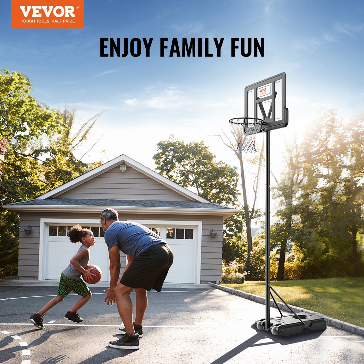 Basketball Hoop Set | 4–10ft Adjustable 44" Backboard Portable Goal with Wheels | Indoor/Outdoor Kids & Adults Use