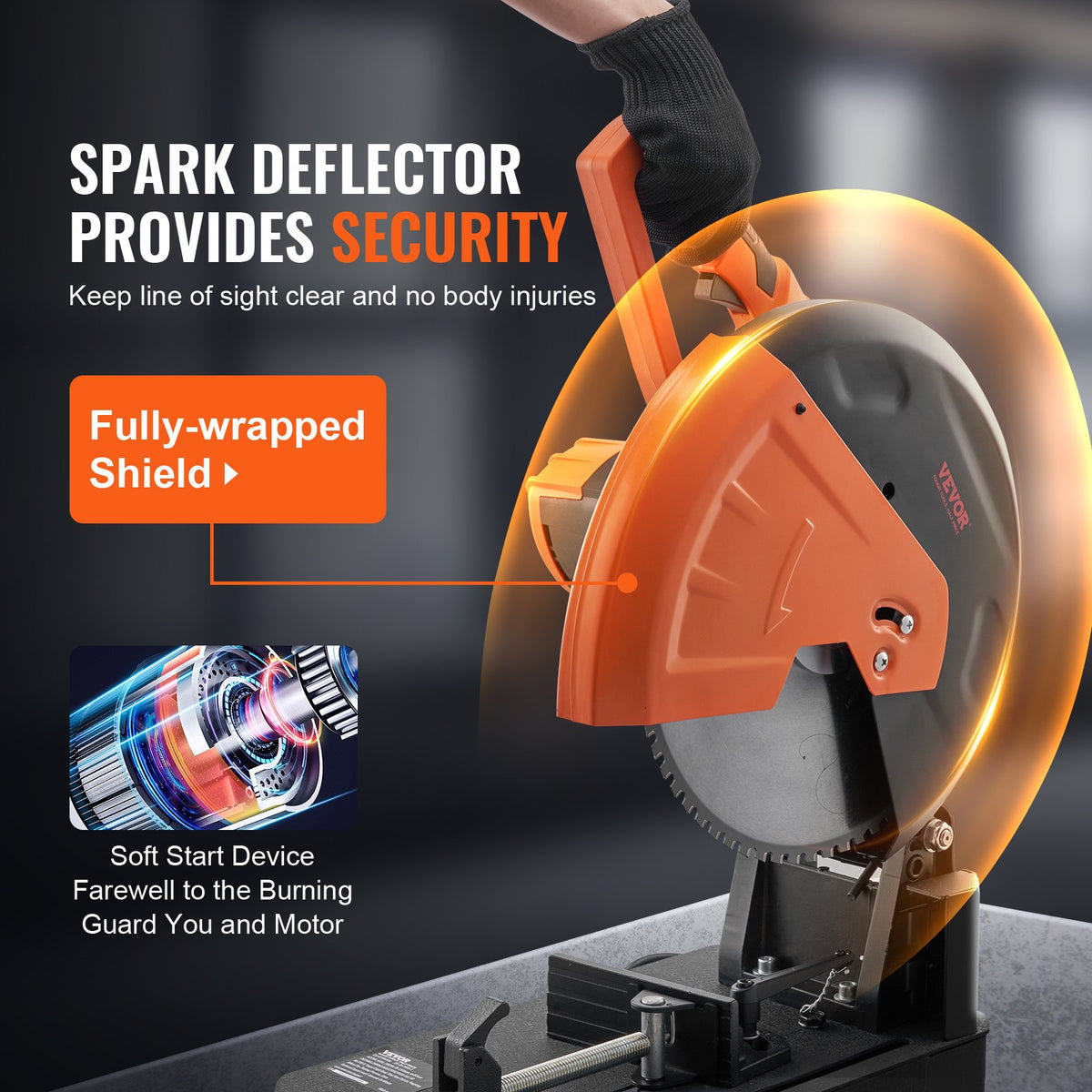 Chop Saw 14"/355mm | 2800W 1200RPM Steel Cutting Machine | Adjustable Dry Cut Miter Saw for Metal, Rebar & Aluminium