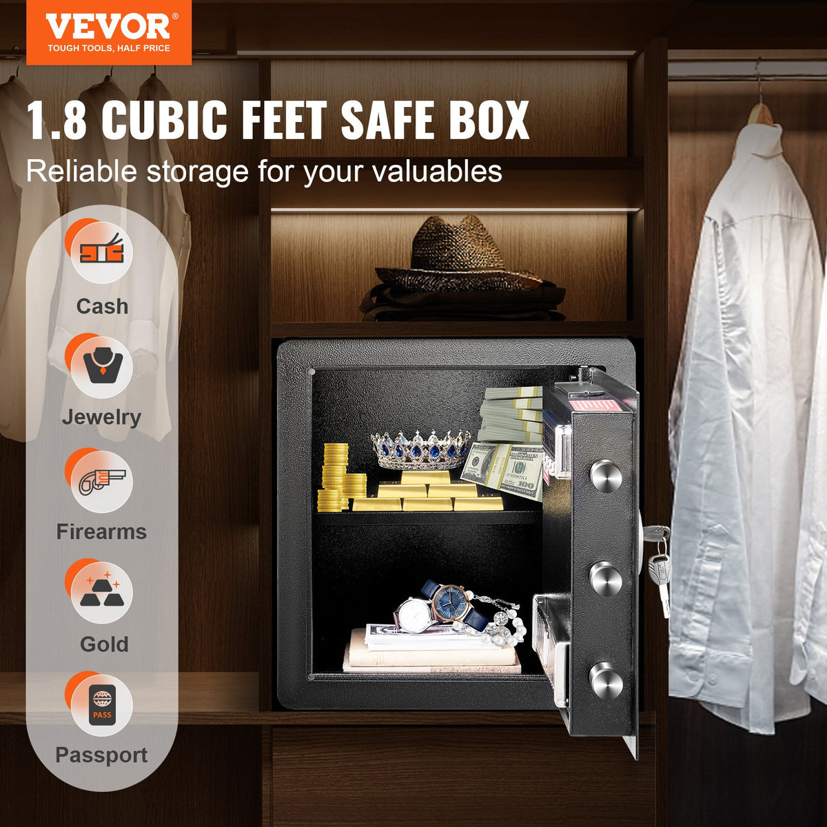 Home Safe | 1.8 cu.ft Steel Security Box | 15.75x13x16.9" for Cash & Valuables