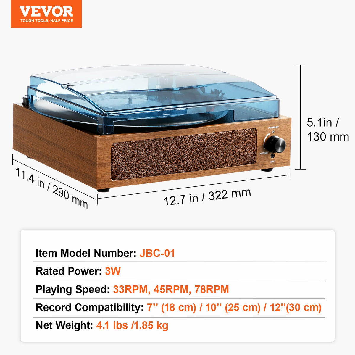 Bluetooth Record Player | 3-Speed Turntable with 3W Speakers