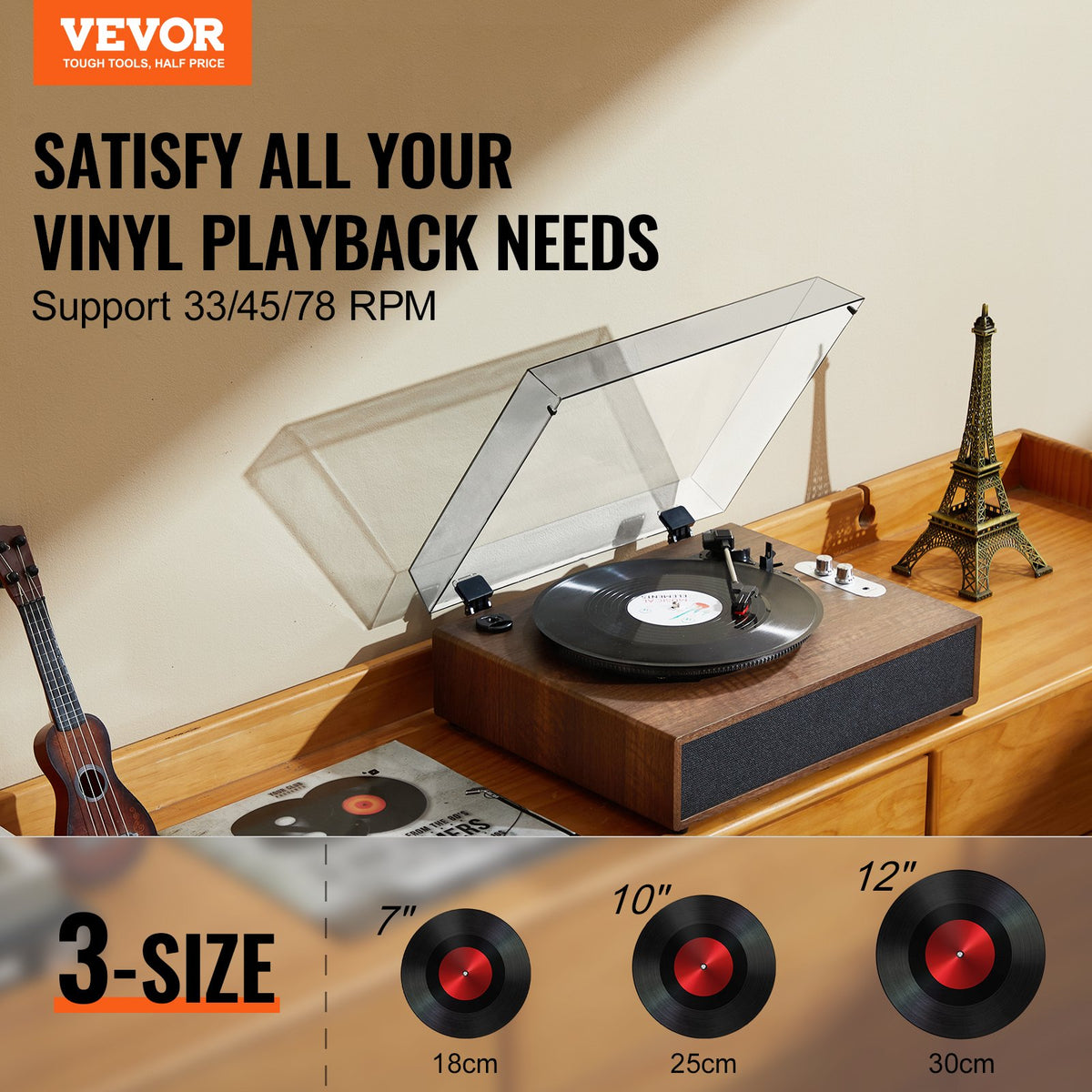 Bluetooth Record Player | 3-Speed Turntable with 10W Speakers
