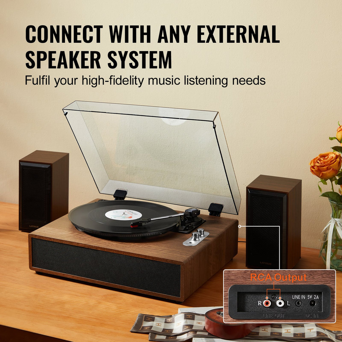 Bluetooth Record Player | 3-Speed Turntable with 10W Speakers