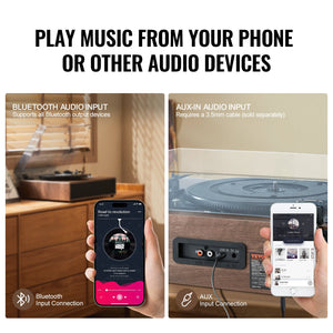 Bluetooth Record Player | 3-Speed Turntable with 10W Speakers