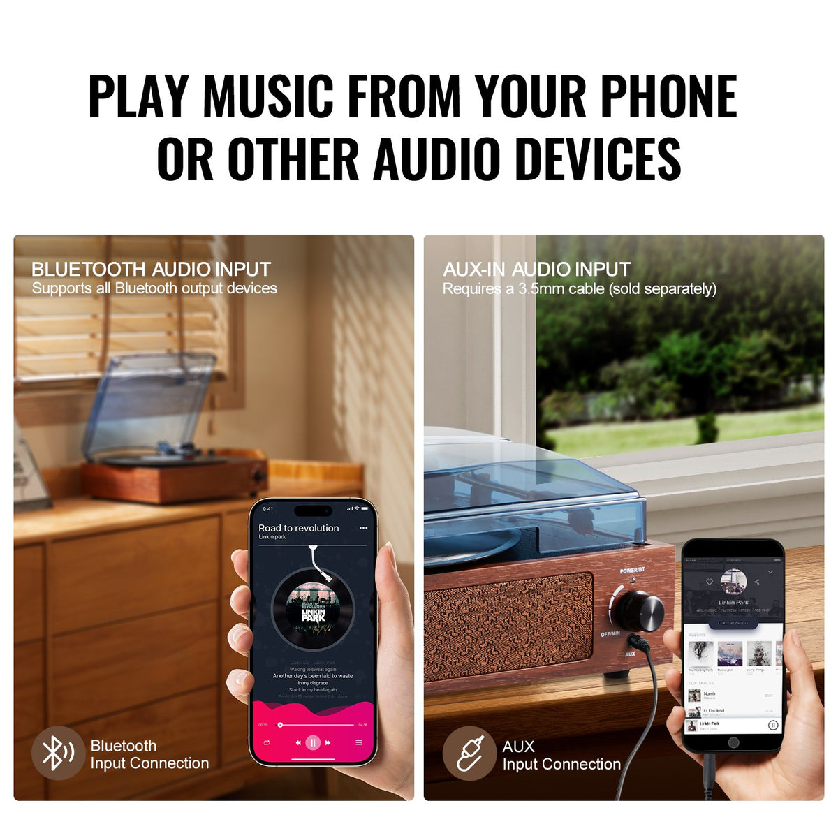 Bluetooth Record Player | 3-Speed Turntable with 5W Speakers