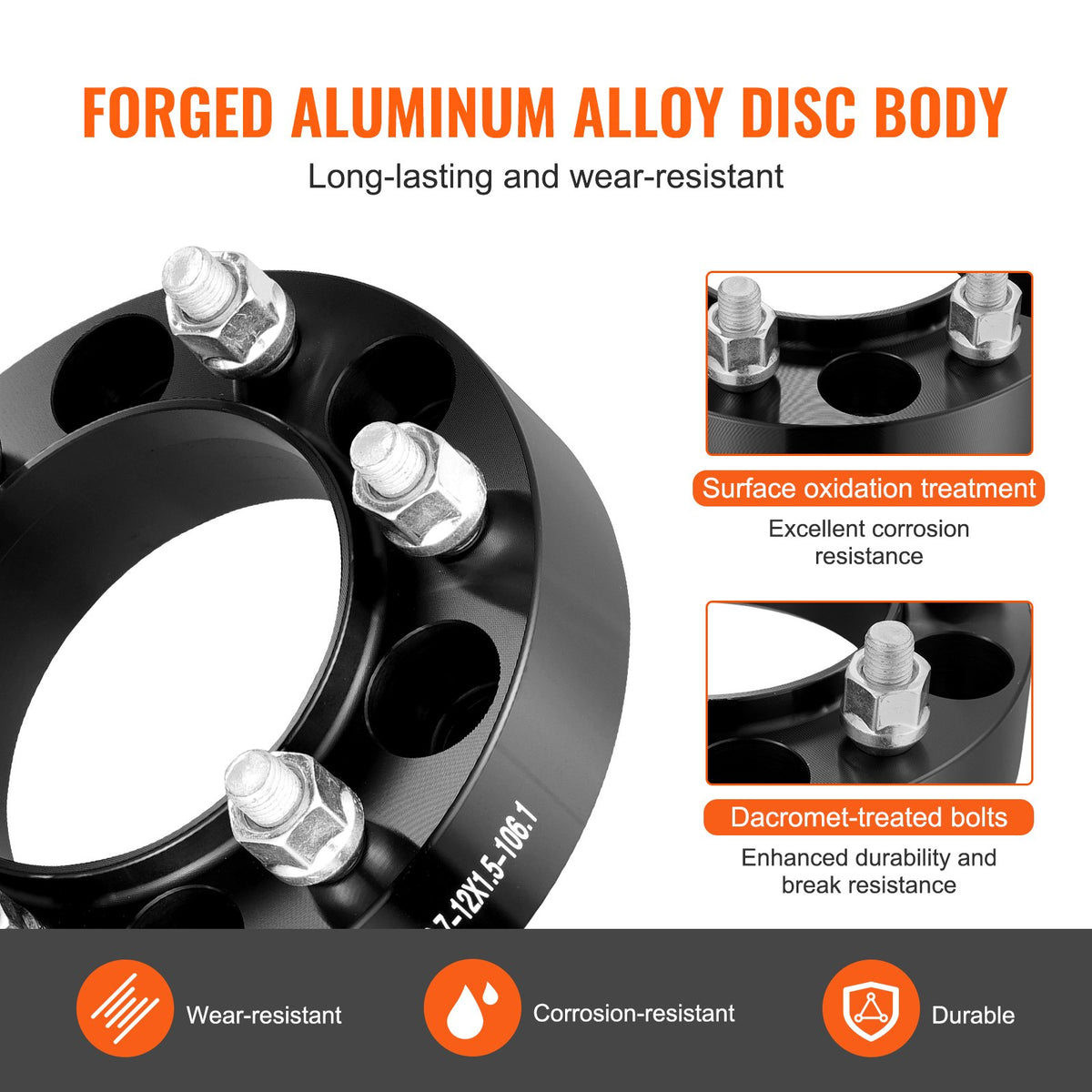 Wheel Spacers | 1.5" 6x5.5" Forged 6-Lug Adapters | Set of 4 Black Alloy Spacers