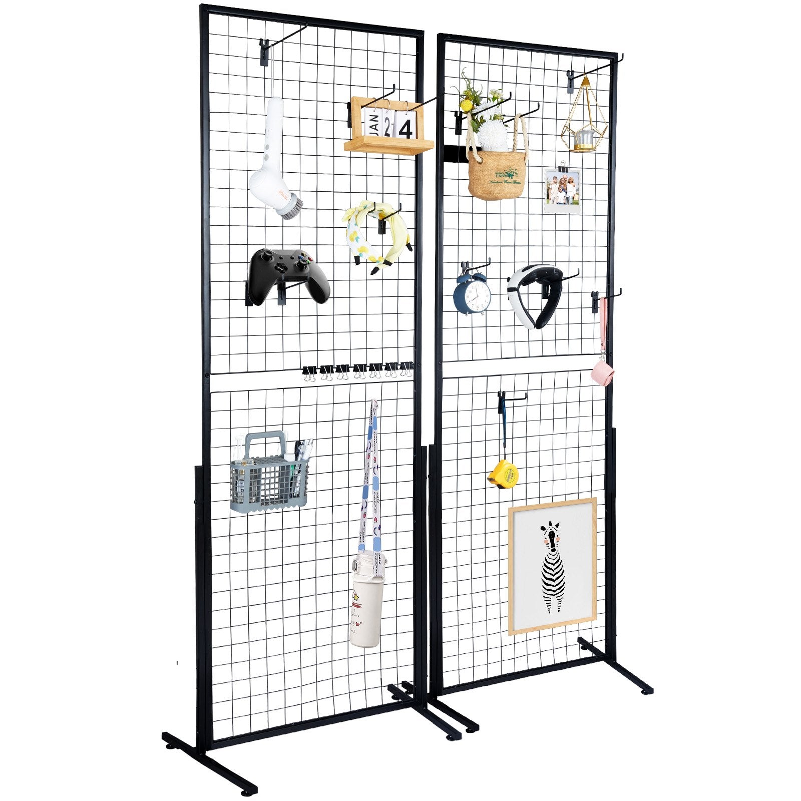 Grid Wall Panels 2 Pack | 2'x5.6' Double-Sided with T-Base Stand