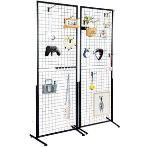 Grid Wall Panels 2 Pack | 2'x5.6' Double-Sided with T-Base Stand