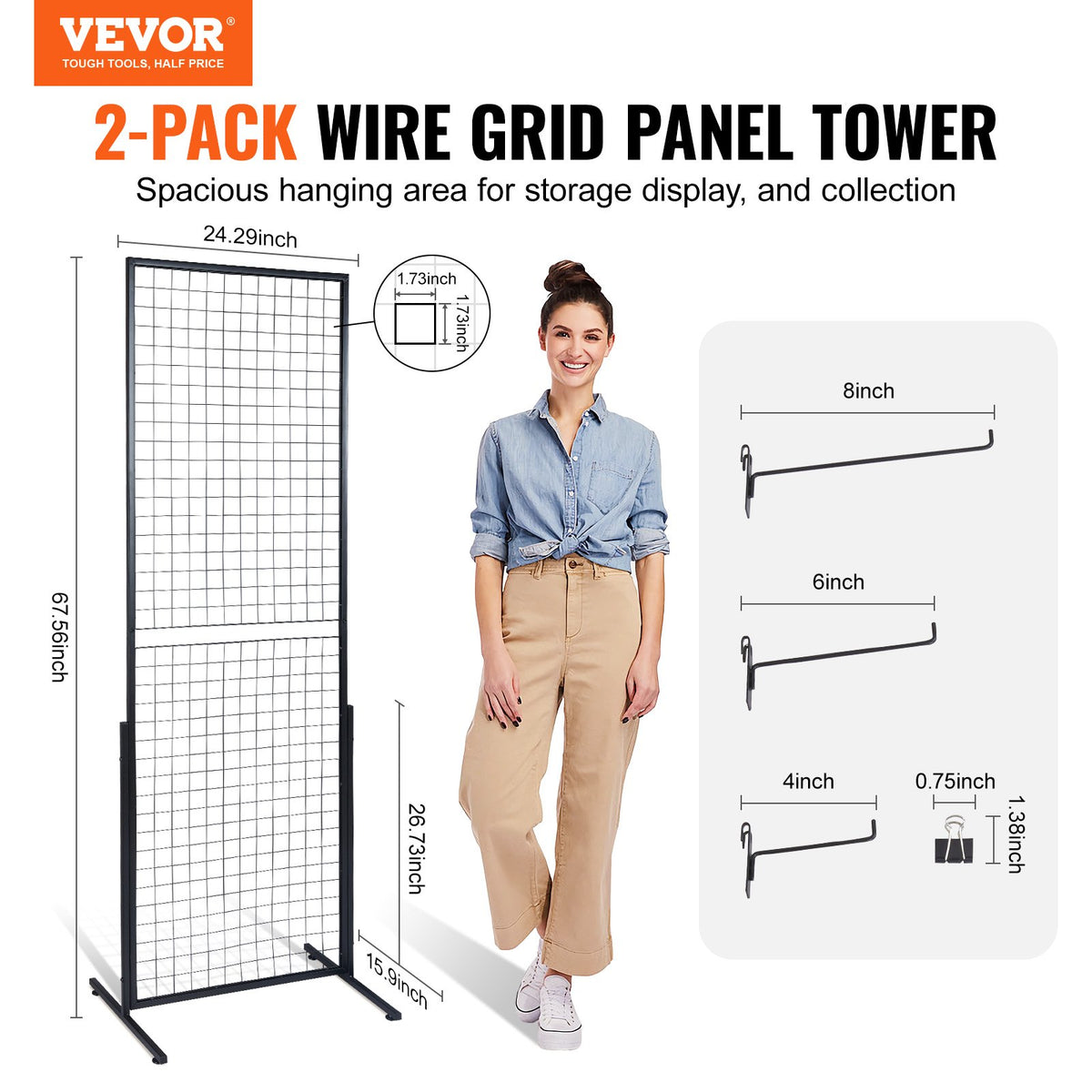 Grid Wall Panels 2 Pack | 2'x5.6' Double-Sided with T-Base Stand