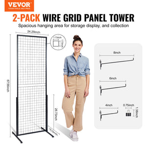 Grid Wall Panels 2 Pack | 2'x5.6' Double-Sided with T-Base Stand