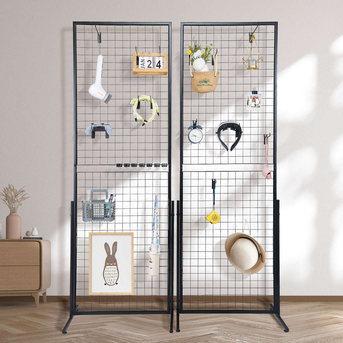 Grid Wall Panels 2 Pack | 2'x5.6' Double-Sided with T-Base Stand