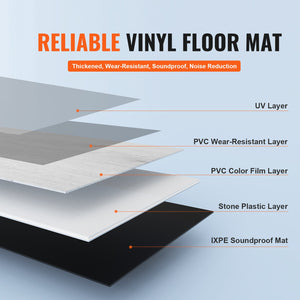 Interlocking Vinyl Floor Tiles 48"x7.3" | 10 Pack 5.5mm Thick | Light Gray Wood Grain