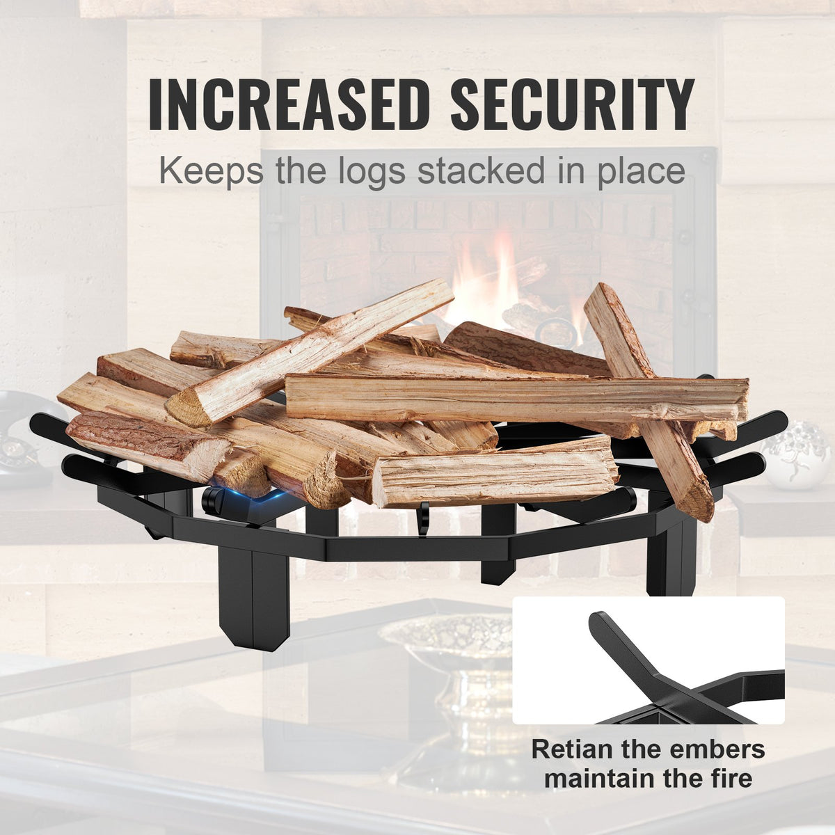 Log Grate 27 Inch | Heavy Duty Steel Firewood Rack with 6 Legs | Powder-Coated Finish | For Wood Stoves & Outdoor Fire Pits