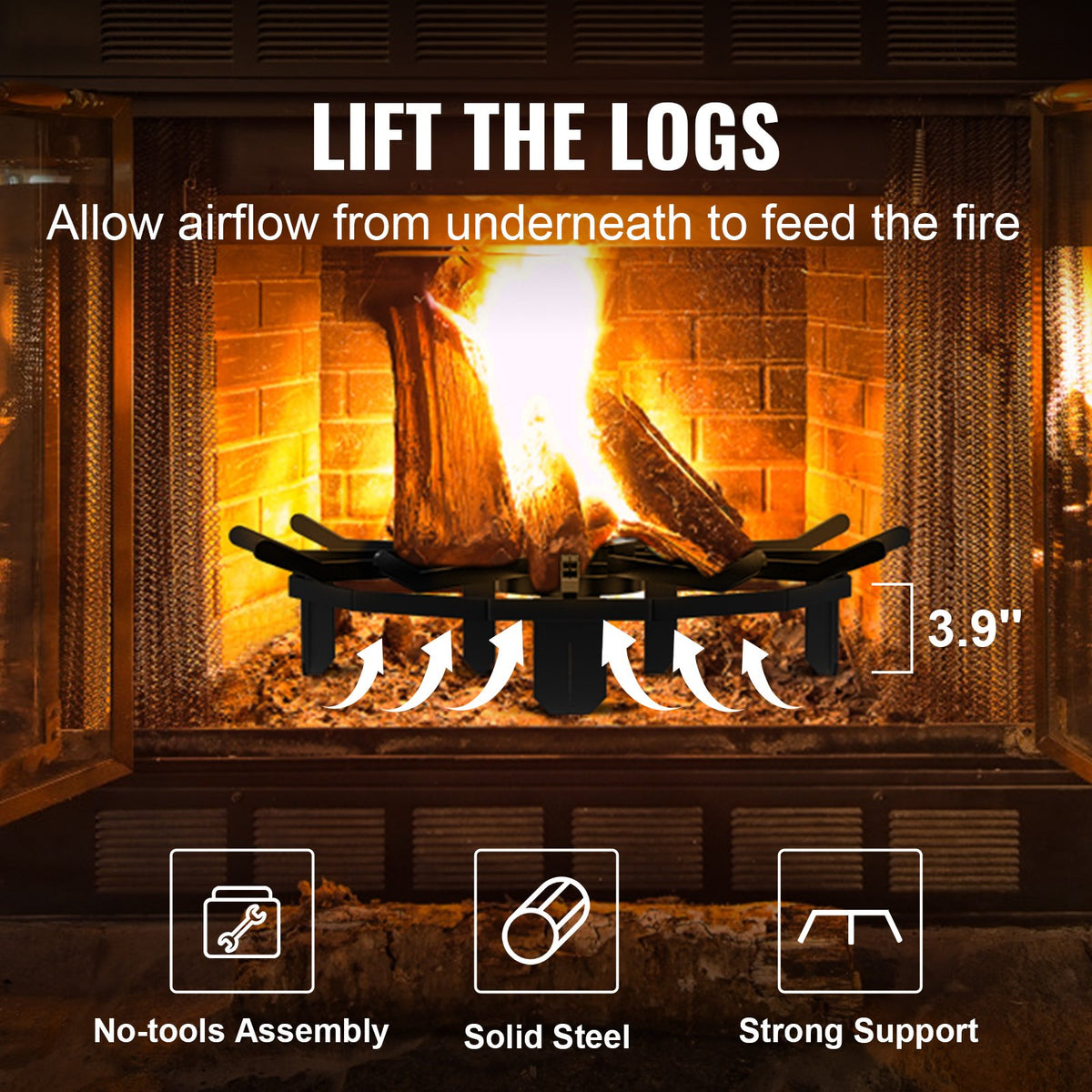 Log Grate 27 Inch | Heavy Duty Steel Firewood Rack with 6 Legs | Powder-Coated Finish | For Wood Stoves & Outdoor Fire Pits